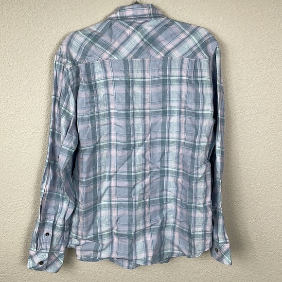 New Rails Mens Havana Plaid Denim Sport Shirt Linen Button Front Long Sleeve S - Picture 9 of 14